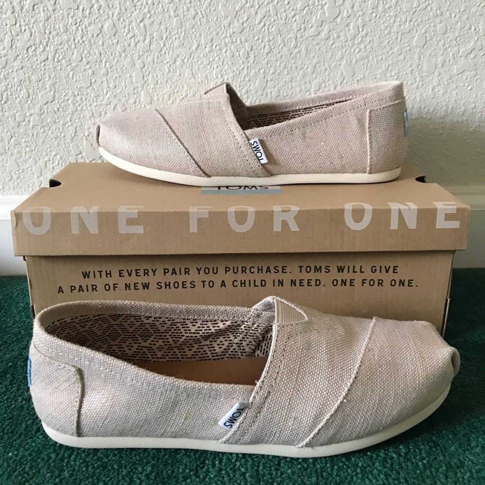 TOMS natural metallic burlap classic slip on